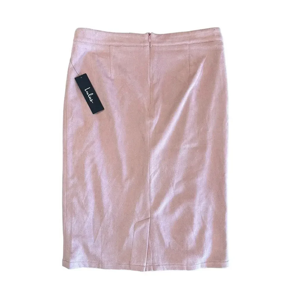 NWT Lulus Superpower Blush Pink Faux Suede Straight Pencil Skirt Lined Back Zip